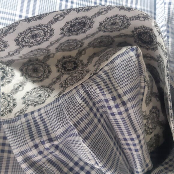 Thomas Dean SZ M French Cuff 100% Cotton Navy/White Plaid Men's Button Up Shirt - Picture 9 of 15